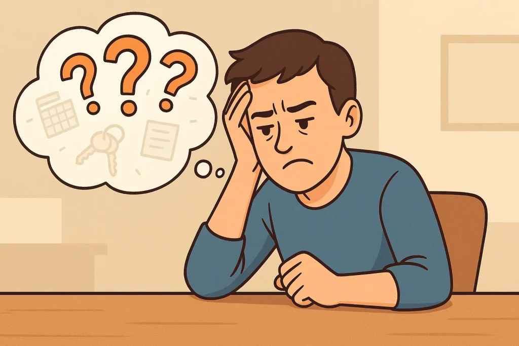 A person looking frustrated while trying to remember something.